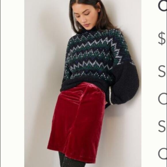 Anthropologie Connie Velvet Mini Skirt Raspberry Red Cherry Red NEW - Picture 7 of 7
